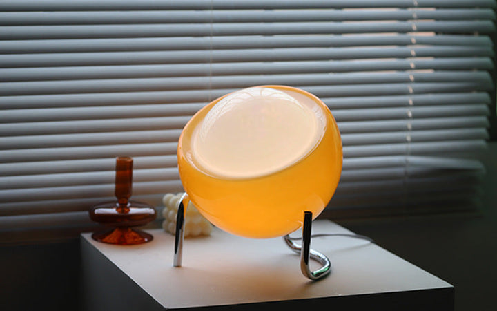 Unique Retro Glass Orb table lamp, Nordic design with soft ambient LED lighting for your home.