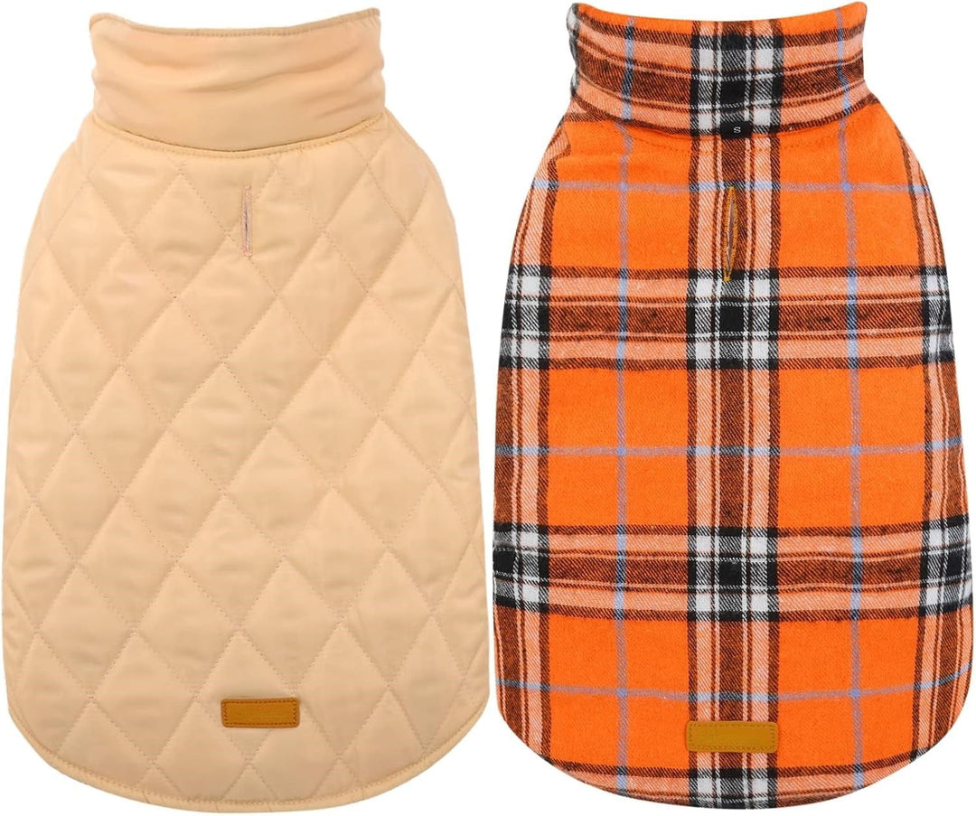 Medium dog's British style reversible waterproof jacket. Warm winter pet coat for cold weather.