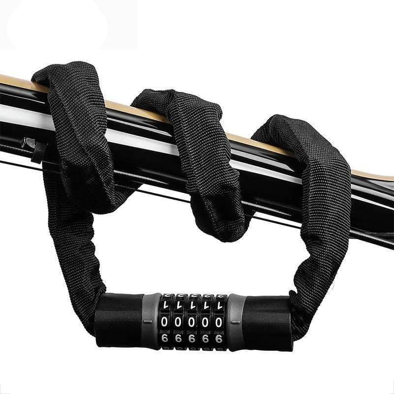 Robust anti-theft bike chain lock with thick links for cycling security, outdoor gear.