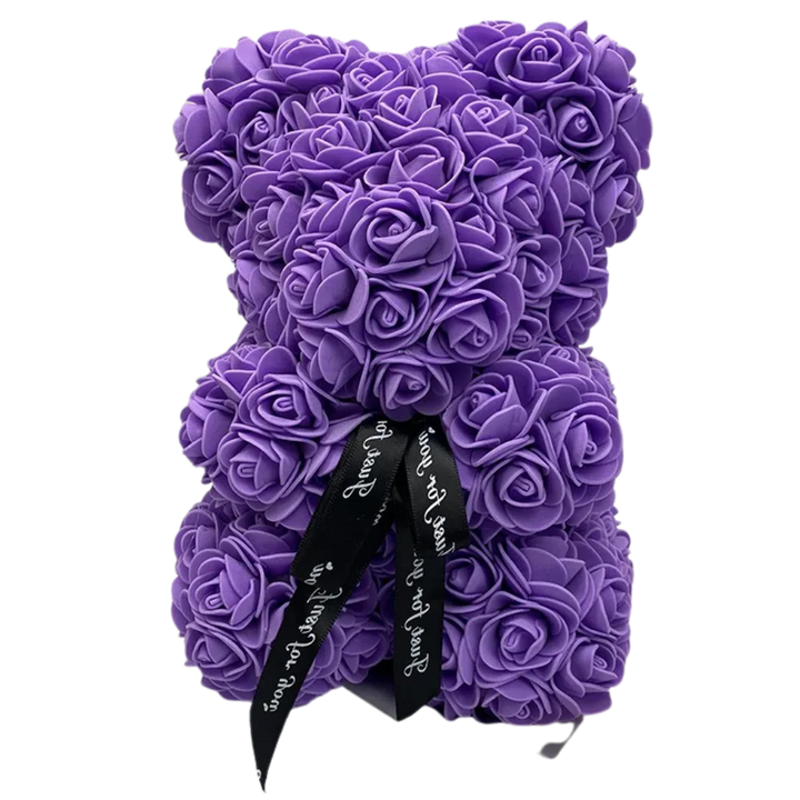 Beautiful rose bear made of artificial roses, ideal eternal rose gift for women.