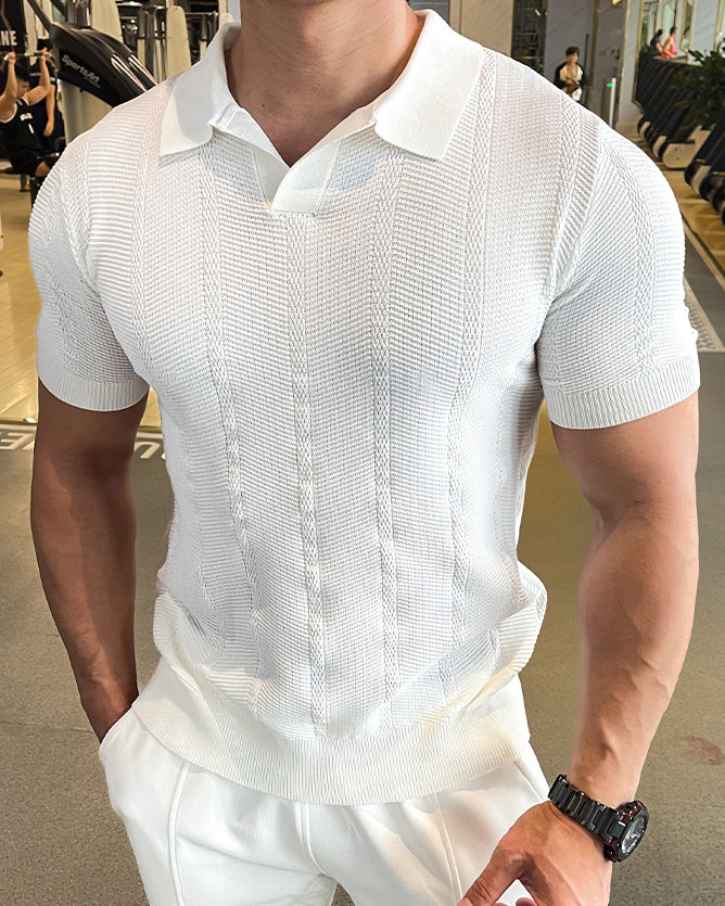 White men's tailored fit short sleeve polo. Essential comfortable top for everyday style.