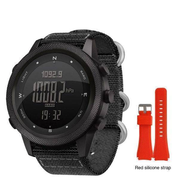 Men's tactical smartwatch with a sleek black finish, offering full outdoor functionality.