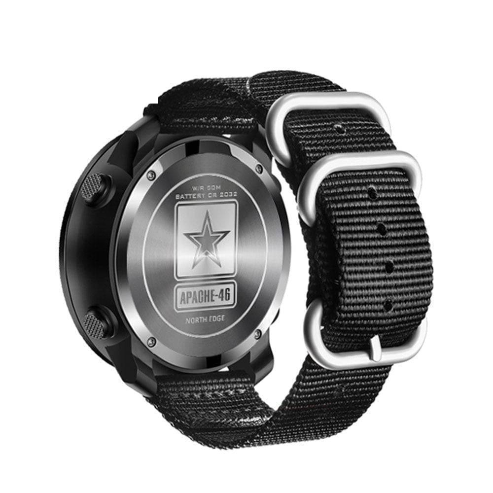 Men's tactical waterproof smartwatch with altimeter and pedometer, ideal for outdoor adventures.