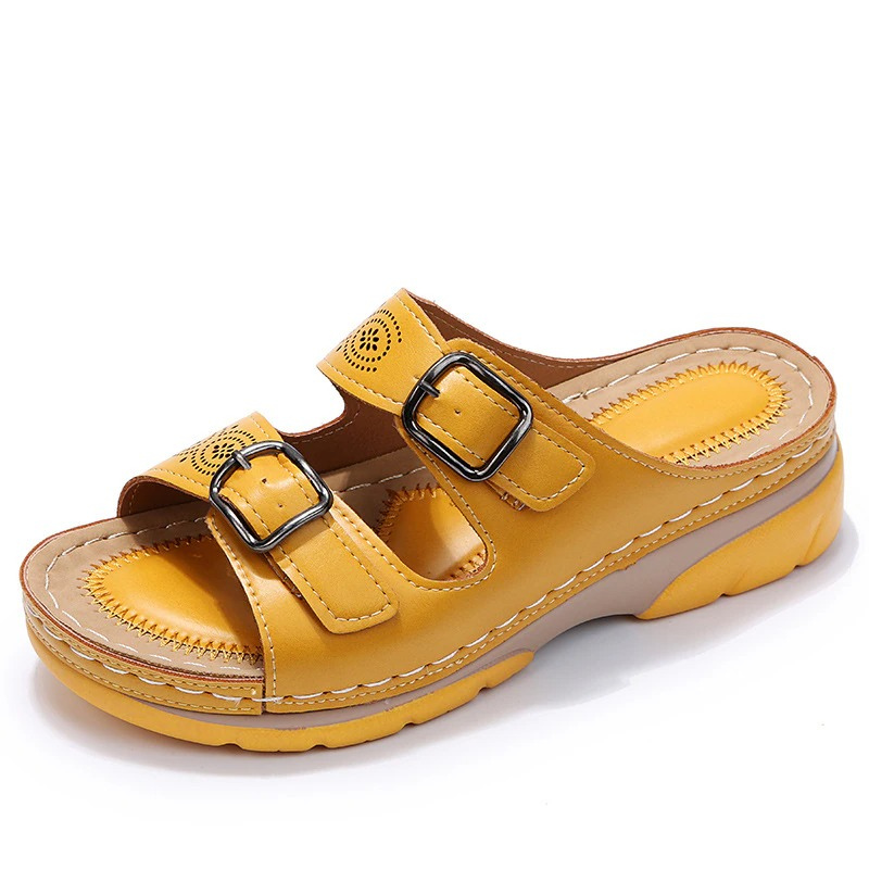 Sandali ortopedici unisex in pelle azzurra con supporto ergonomico e suola antiscivolo per comfort e stile elegante.
