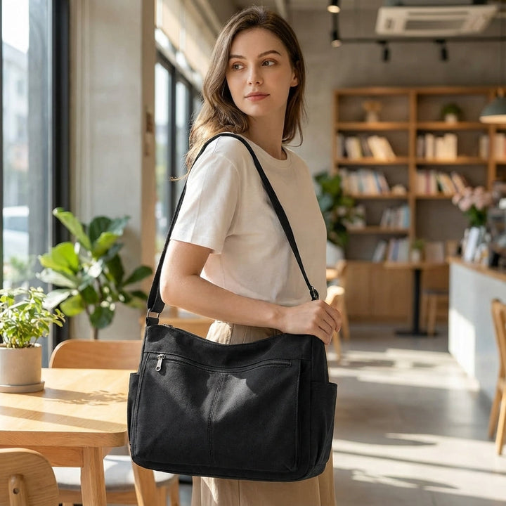 Satchelix unisex lightweight laptop shoulder bag in gray, front view, perfect for daily commute & work.