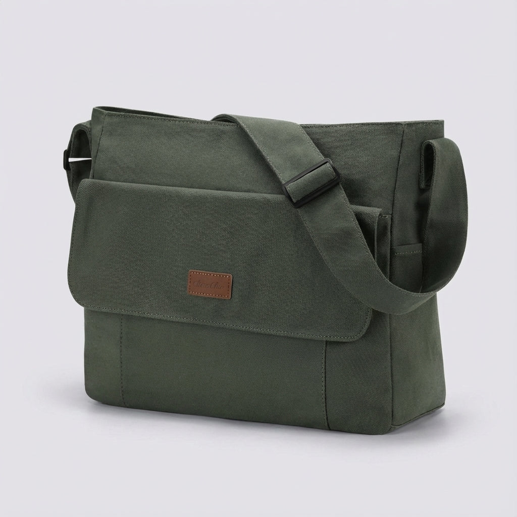 Back view of Satchelix unisex laptop shoulder bag with comfortable, adjustable strap for ergonomic carry.