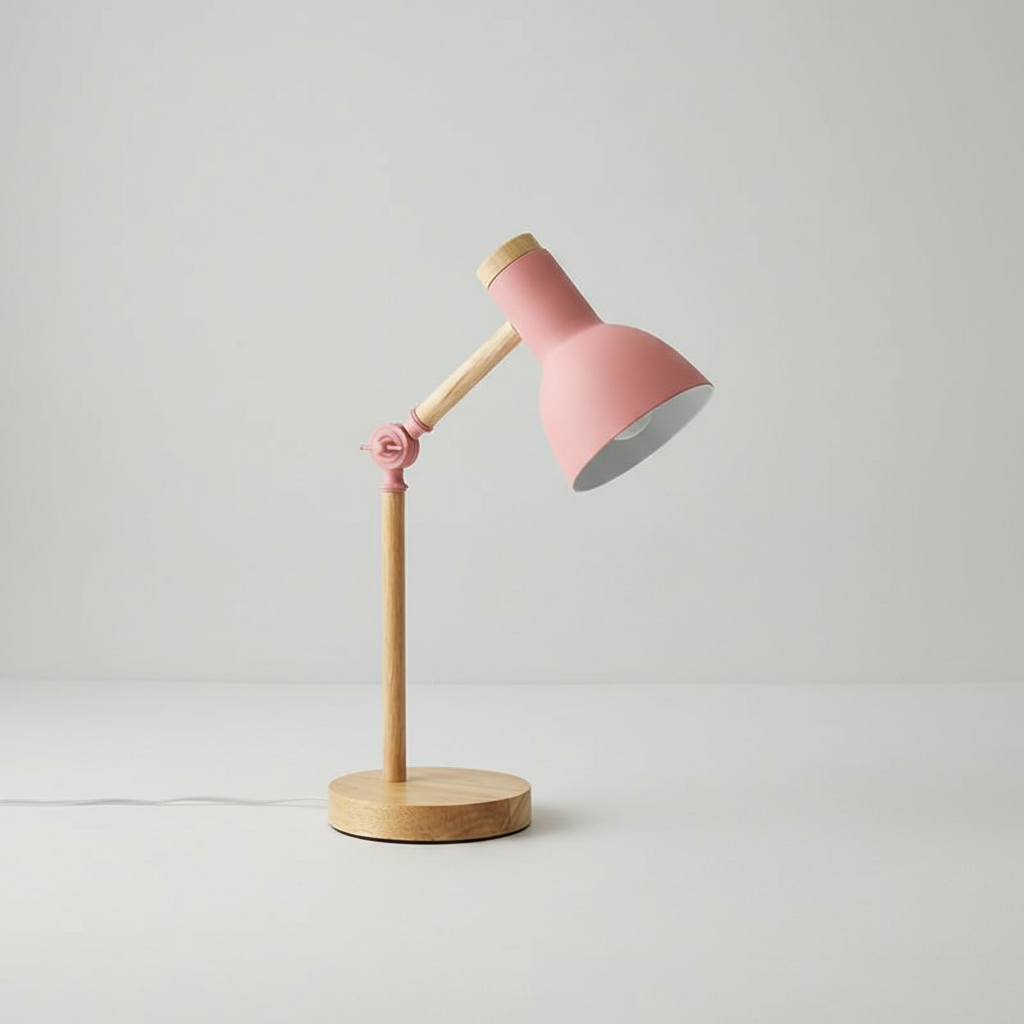 Chic Scandinavian table lamp with a mix of natural wood and durable metal. Perfect modern home decor.