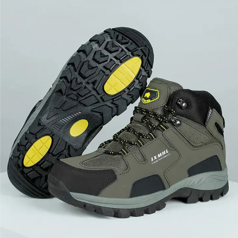 "Scarpe da trekking impermeabili unisex bianche con dettagli rosa, materiali traspiranti e suola antiscivolo."