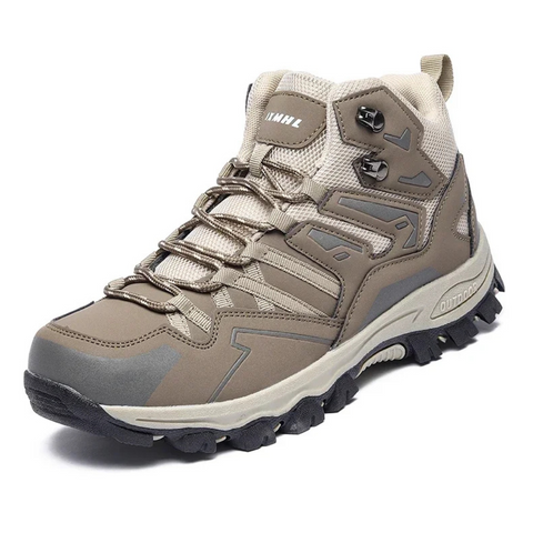 "Scarpe da trekking impermeabili unisex bianche con dettagli rosa, materiali traspiranti e suola antiscivolo."