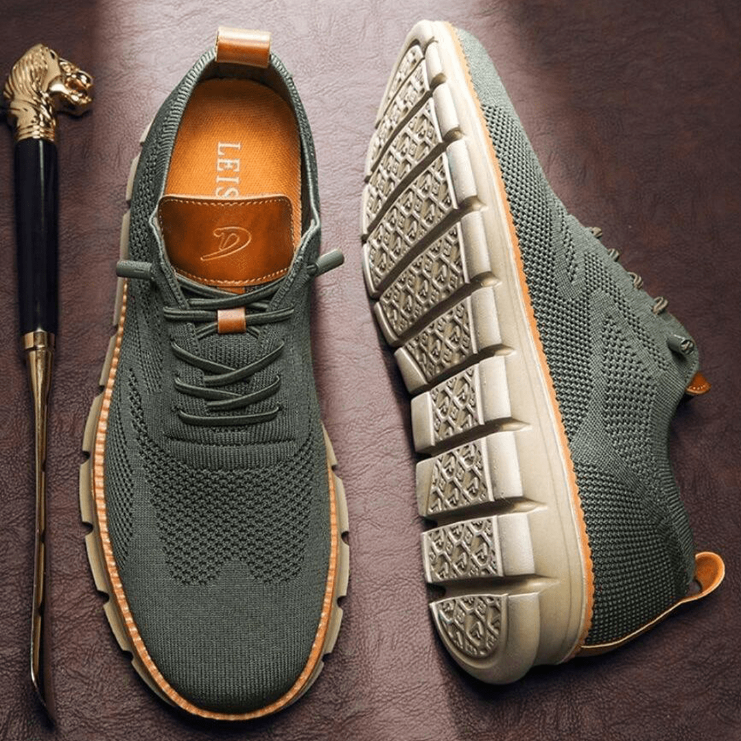 "Scarpe da uomo in pelle elegante, verdi, caramello, marroni, nere e bianche; stile versatile e comfort eccezionale."