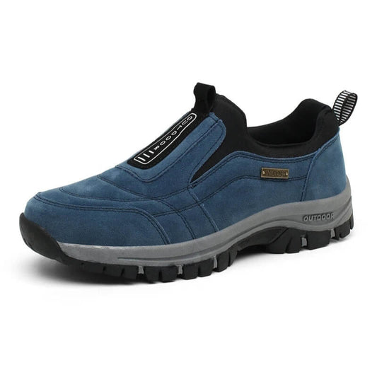 "Scarpe ortopediche uomo in mesh traspirante, design ergonomico, suole antiscivolo, colore blu e grigio, comfort elevato."