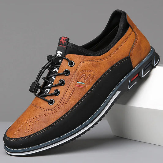 "Scarpe oxford uomo eleganti, design ortopedico, marrone pelle, comfort e supporto avanzato, adatte per ogni occasione."