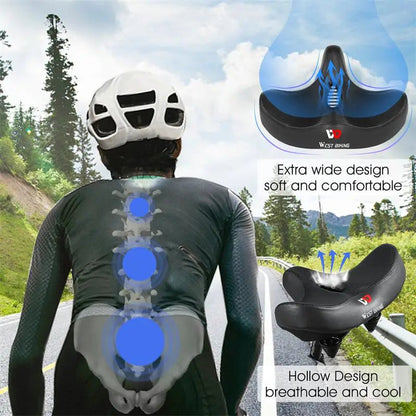 "Sella bici ergonomica uomo donna, cuscino spesso, tessuto traspirante, per MTB e biciclette da strada, colore nero."