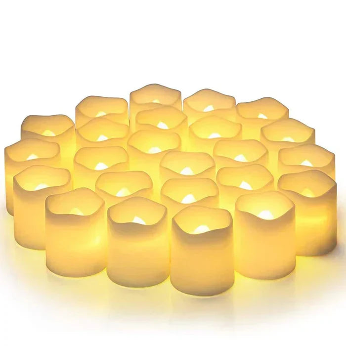 Set of 24 flameless LED candles, battery operated for safe home, party, or wedding decor ambiance.