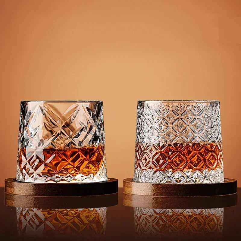 Clear crystal whiskey glasses, a luxury set of 3 tumblers for bourbon, scotch, and spirits. Perfect home bar gift.