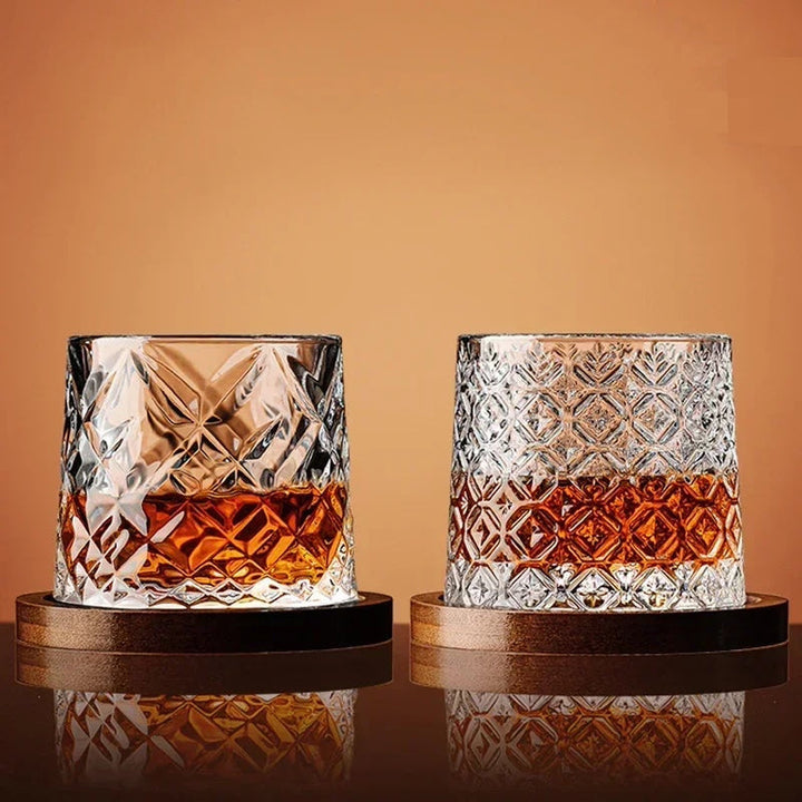 Clear crystal whiskey glasses, a luxury set of 3 tumblers for bourbon, scotch, and spirits. Perfect home bar gift.