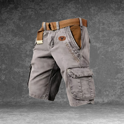 Shorts cargo uomo grigi con tasche multiple, design ergonomico per comfort e funzionalità, ideali per attività outdoor.
