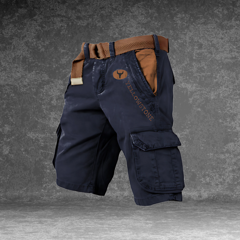 Shorts cargo uomo grigi con tasche multiple, design ergonomico per comfort e funzionalità, ideali per attività outdoor.
