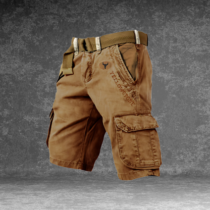 Shorts cargo uomo grigi con tasche multiple, design ergonomico per comfort e funzionalità, ideali per attività outdoor.