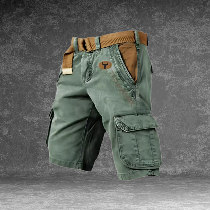 Shorts cargo uomo grigi con tasche multiple, design ergonomico per comfort e funzionalità, ideali per attività outdoor.