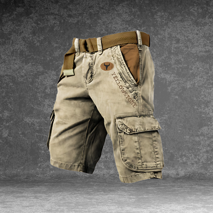 Shorts cargo uomo grigi con tasche multiple, design ergonomico per comfort e funzionalità, ideali per attività outdoor.