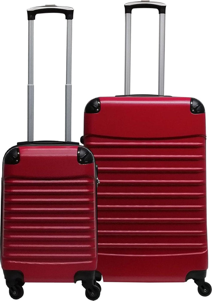Red 2-piece hard shell luggage set, includes carry-on and checked suitcase for versatile travel.
