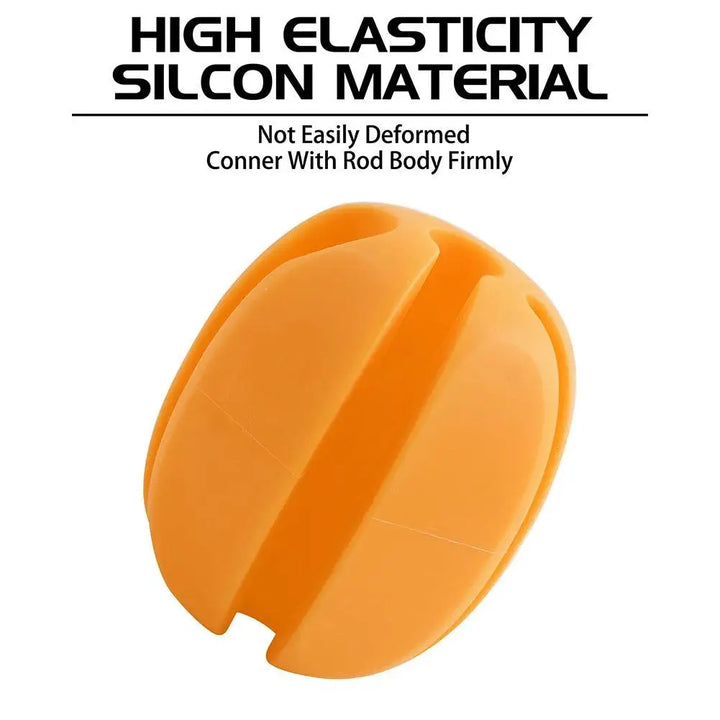 Detail of a silicone fishing rod holder set, highlighting durable straps for secure rod accessory management.