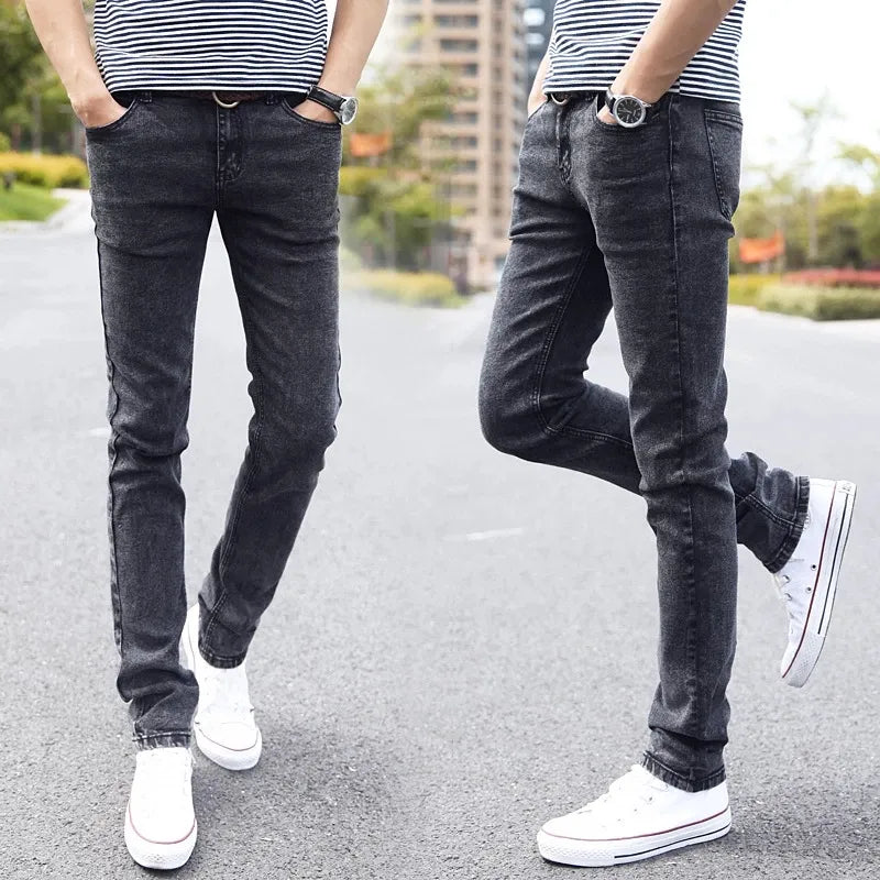 Gray men's dynamic stretch slim fit jeans, stylish and comfortable for modern everyday fashion.
