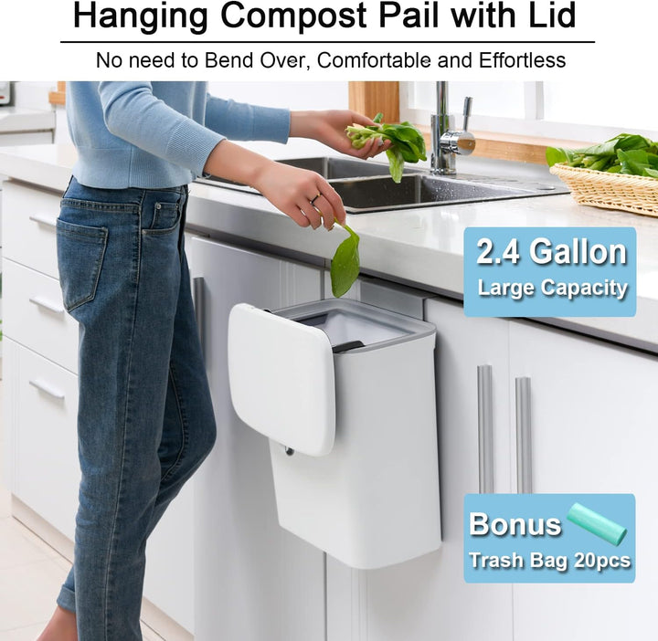 Compact 2.4-gallon kitchen compost bin. Perfect for countertop waste management of food scraps, eco-friendly.