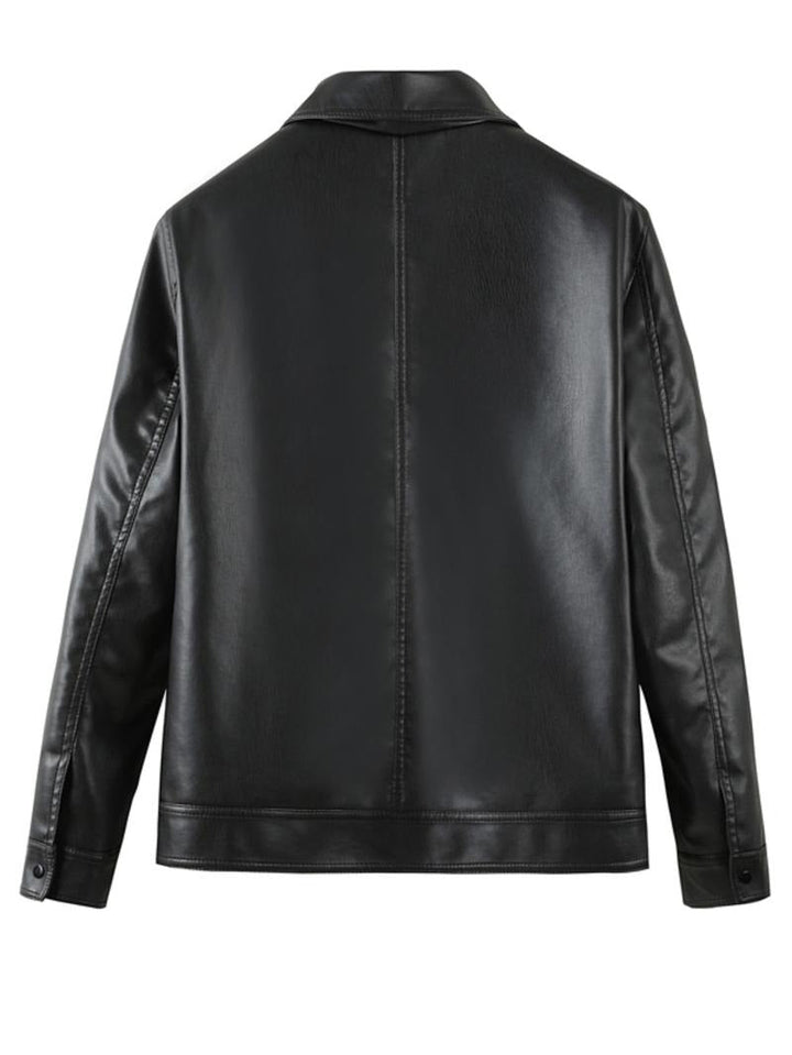 Edgy men's black Amalfi moto jacket, perfect for a sleek biker style. Fashionable men's outerwear with a modern cut.