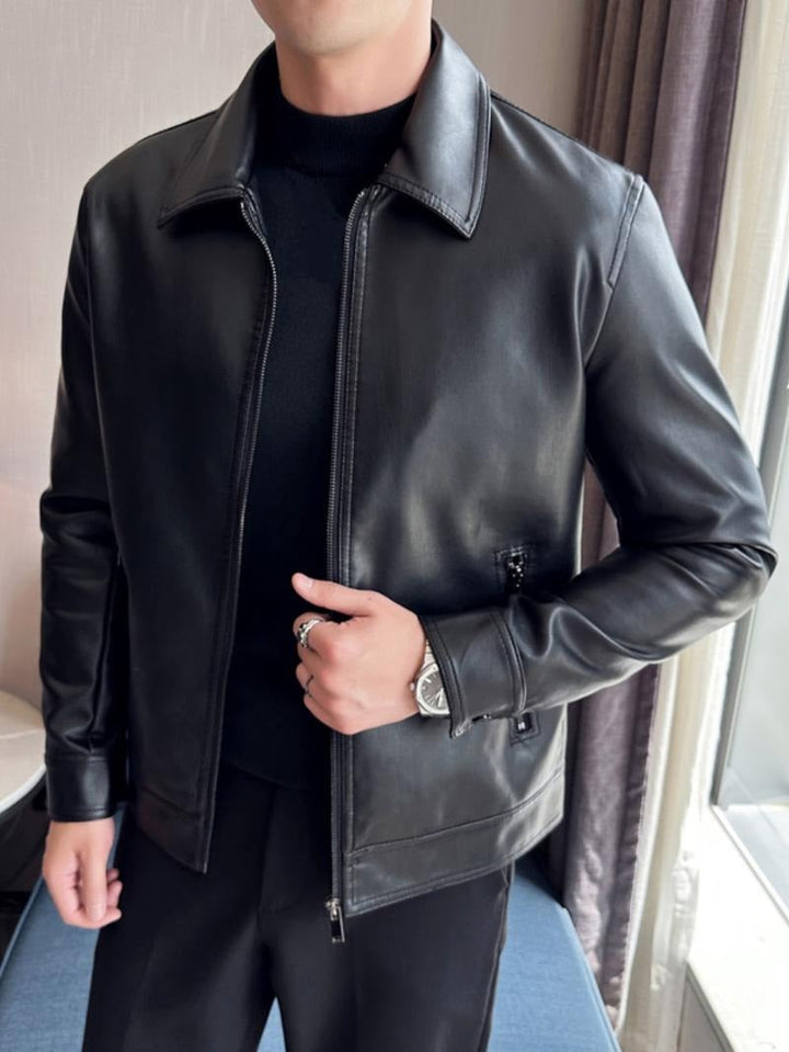 Stylish men's Amalfi moto jacket in black, offering a sleek & edgy biker look. Essential men's outerwear for fashion.