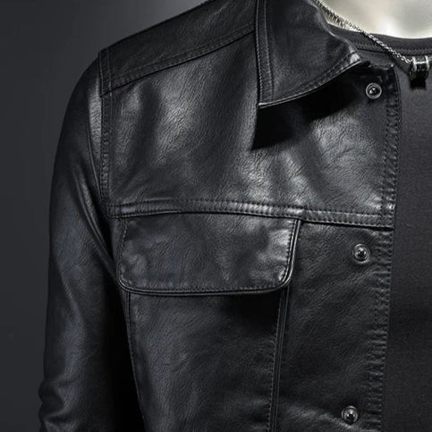 Modern men's fall jacket, sleek moto design. Durable & versatile for casual style or a biker look.