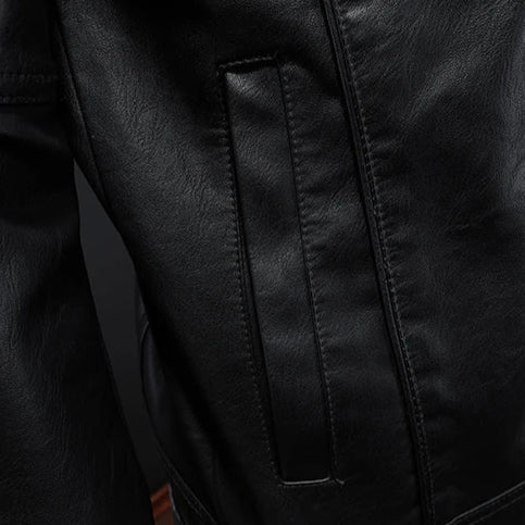 Stylish men's winter jacket, a premium moto-style piece offering durability and sleek urban fashion.