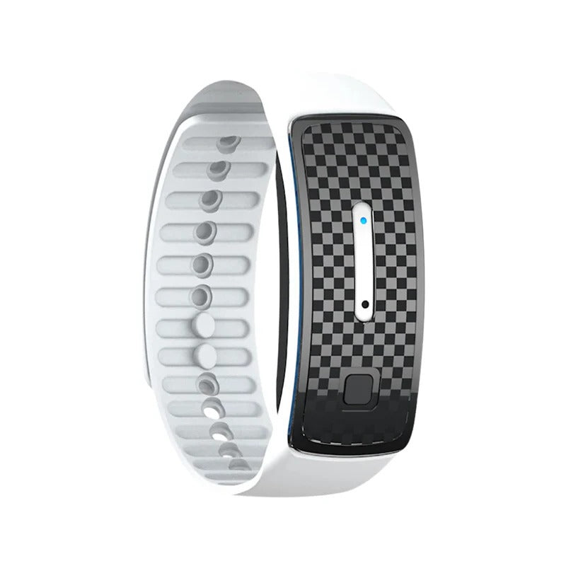 Rechargeable ultrasonic mosquito repellent bracelet, essential for camping, hiking, and outdoor adventures.
