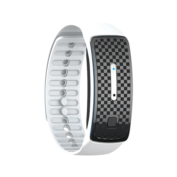 Rechargeable ultrasonic mosquito repellent bracelet, essential for camping, hiking, and outdoor adventures.