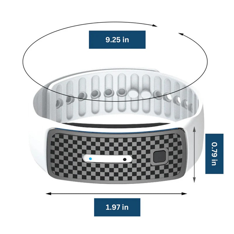 Close-up of the modern unisex ultrasonic mosquito repellent bracelet for discreet bug bite prevention.