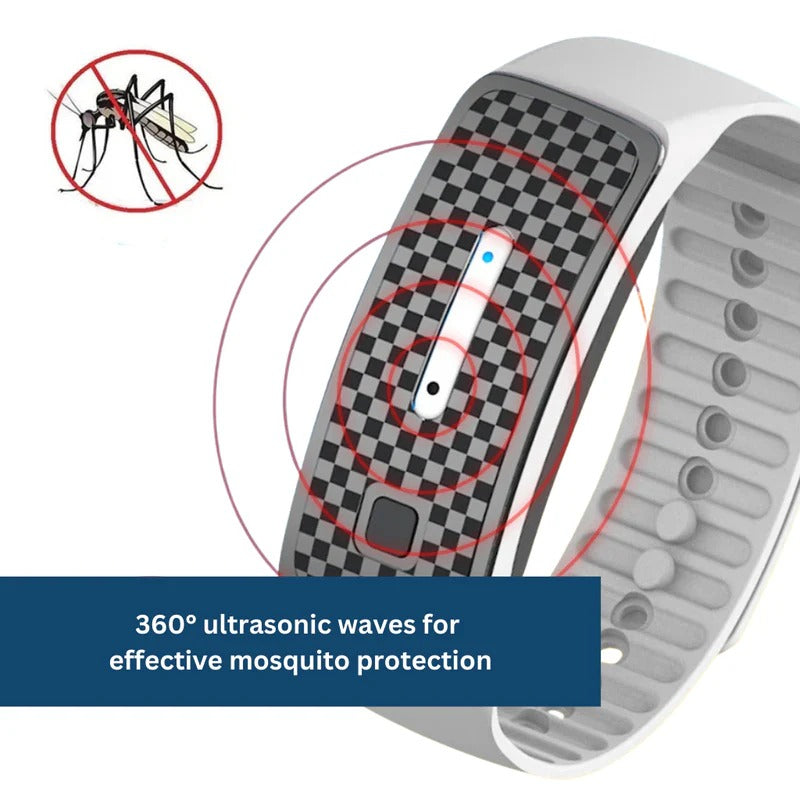 Child wearing a lightweight ultrasonic mosquito repellent bracelet for family-safe bug bite prevention.
