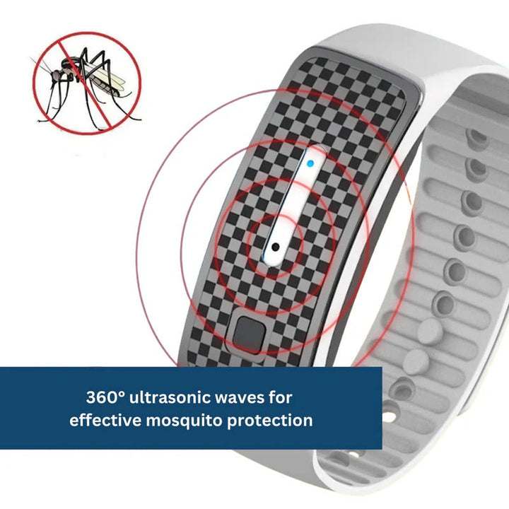 Child wearing a lightweight ultrasonic mosquito repellent bracelet for family-safe bug bite prevention.