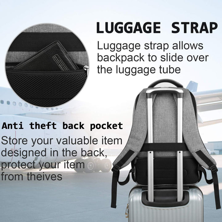 Sleek anti-theft backpack with external USB port, power on the go.