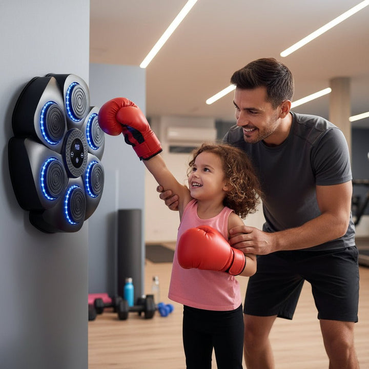 Unisex smart boxing machine, Bluetooth music, RGB lights for stress relief & engaging fitness training at home.