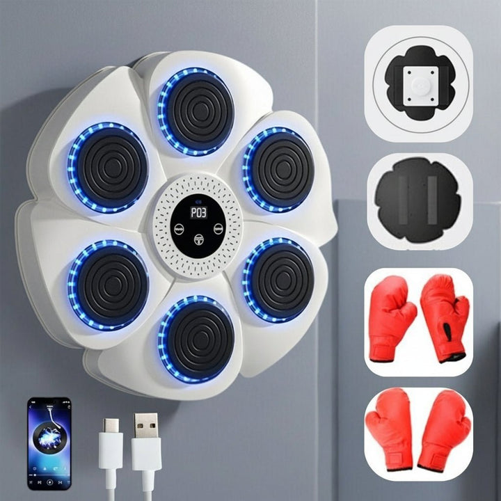 Advanced smart boxing fitness equipment with sensors, RGB lighting, and Bluetooth music for interactive training.
