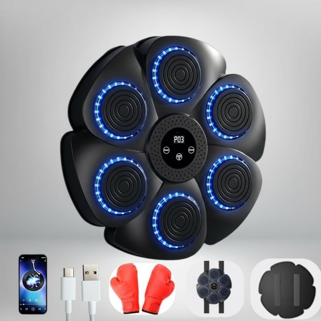 Unisex smart boxing machine for all fitness levels, dynamic RGB lights and Bluetooth music sync for engaging workouts.