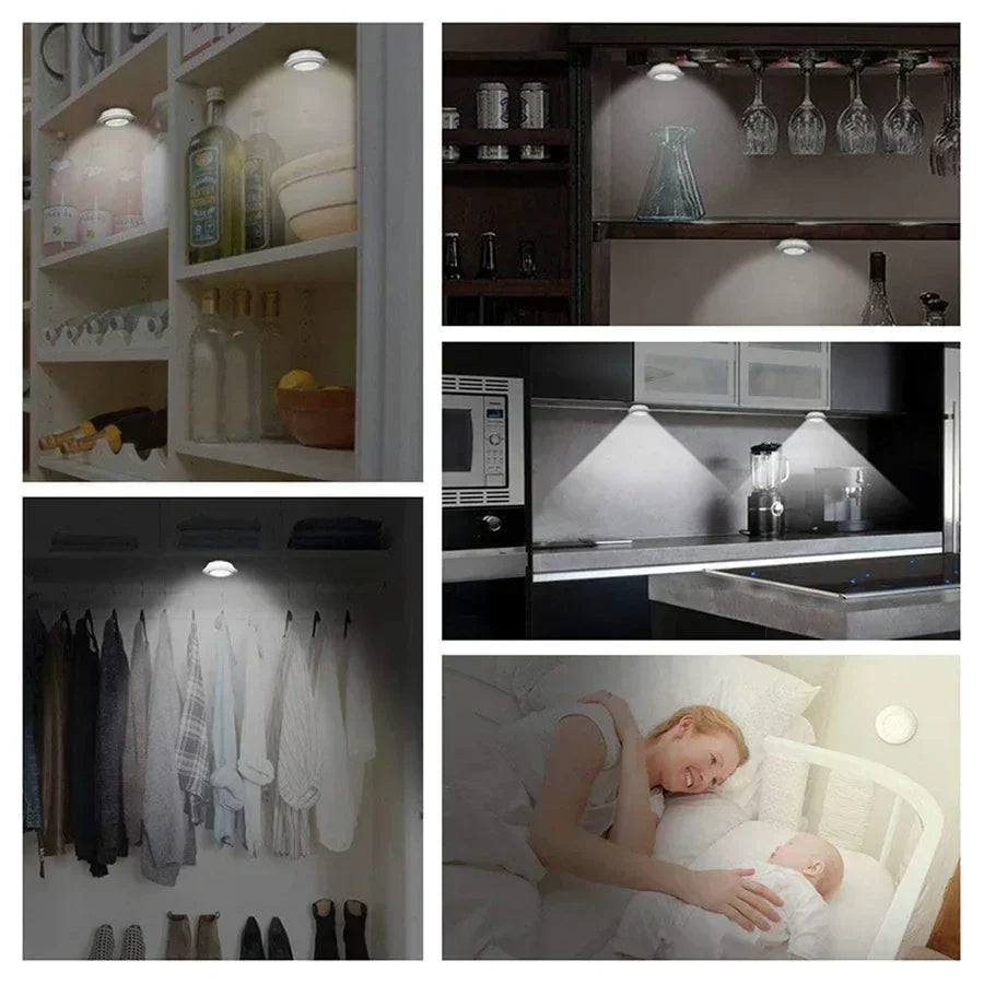 Versatile smart LED lights, perfect for home, under cabinet, closet. Battery operated, auto-off.
