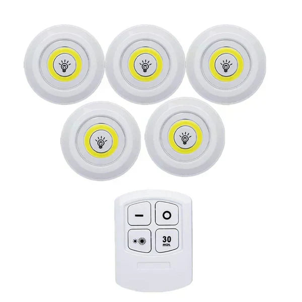 Smart home LED lighting with auto-off, wireless, energy-efficient design. Battery operated lights.
