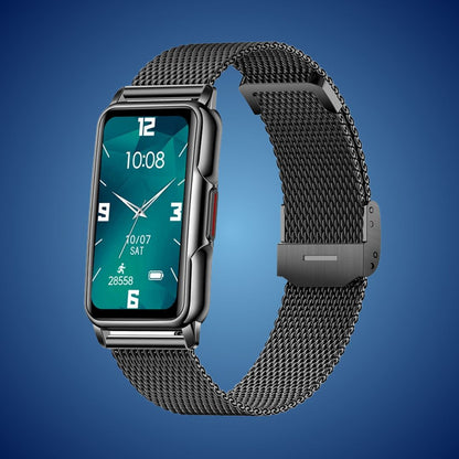 "Smartwatch elegante unisex, quadrante oro o nero, cinturino raffinato. Tracciamento salute avanzato e design resistente."
