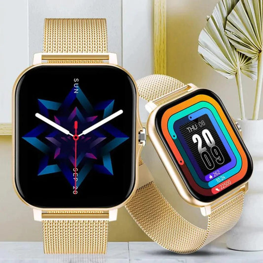 Smartwatch impermeabile con cinturino nero, display digitale luminoso e connessione Bluetooth per fitness e moda.