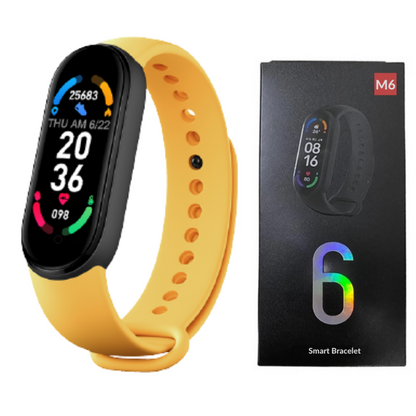 Smartwatch M6 elegante con display Retina, monitoraggio salute e fitness, cinturino nero opaco, perfetto per uso quotidiano.