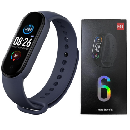 Smartwatch M6 elegante con display Retina, monitoraggio salute e fitness, cinturino nero opaco, perfetto per uso quotidiano.
