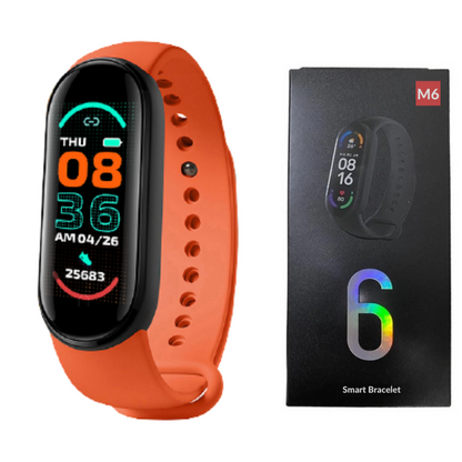 Smartwatch M6 elegante con display Retina, monitoraggio salute e fitness, cinturino nero opaco, perfetto per uso quotidiano.