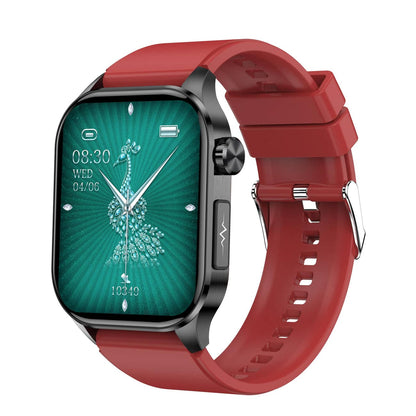 Smartwatch moderno con touchscreen HD, funzioni EKG e pressione sanguigna, compatibile iOS e Android, design elegante.